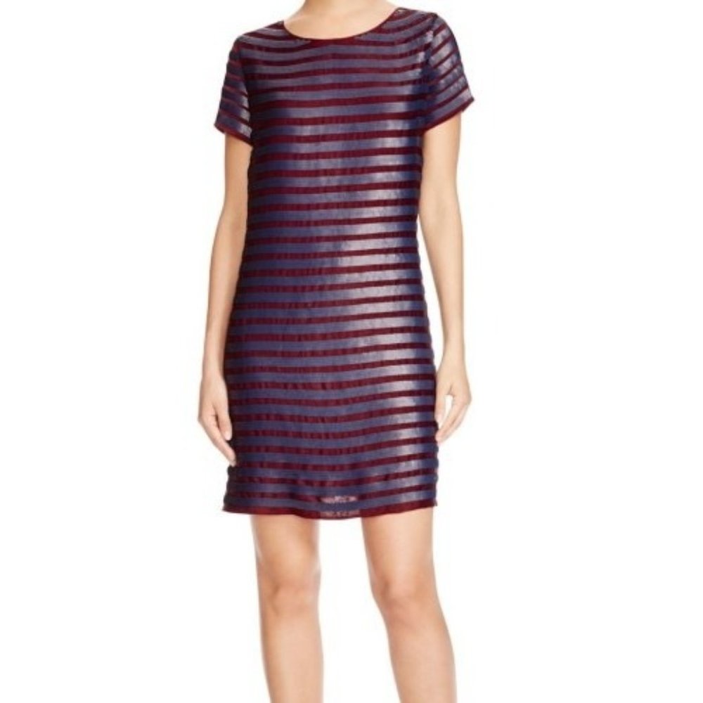 French Connection Womens 0 Sequin Cocktail Shift Dress Short Sleeve Knee Length